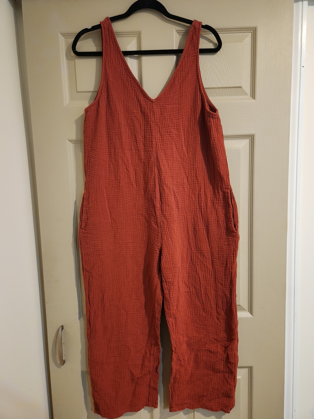 EARTHBOUND Rust Orange Linen-Textured Jumpsuit Size M